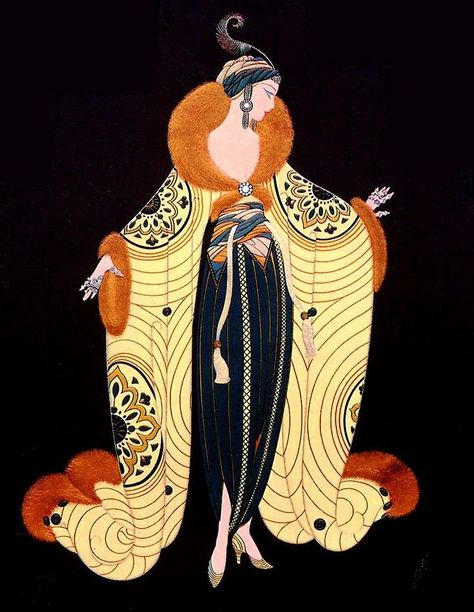 Erte Illustration, Erte Art Deco, Erte Art, Art Deco Illustrations, Illustration Art Nouveau, Art Deco Artwork, Art Deco Illustration, Art Deco Lady, Deco Poster