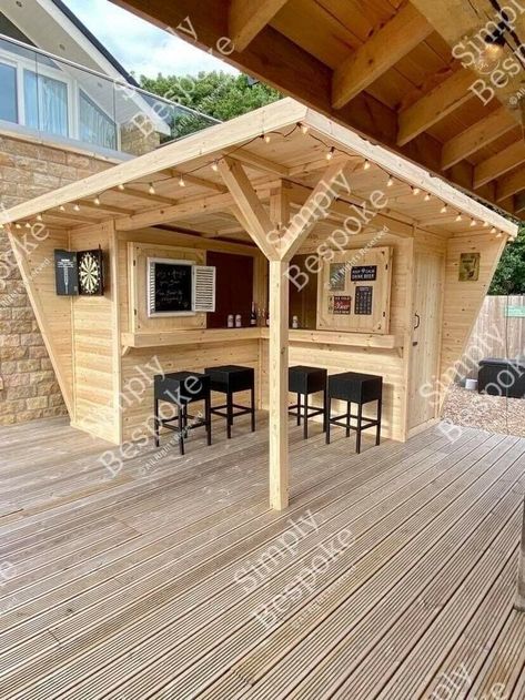 Pavilion With Bar, Large Pavers, Outdoor Patio Bar, Wooden Deck, Backyard Pavilion, Backyard Bar, Diy Furniture Couch, Patio Bar, Garden Bar