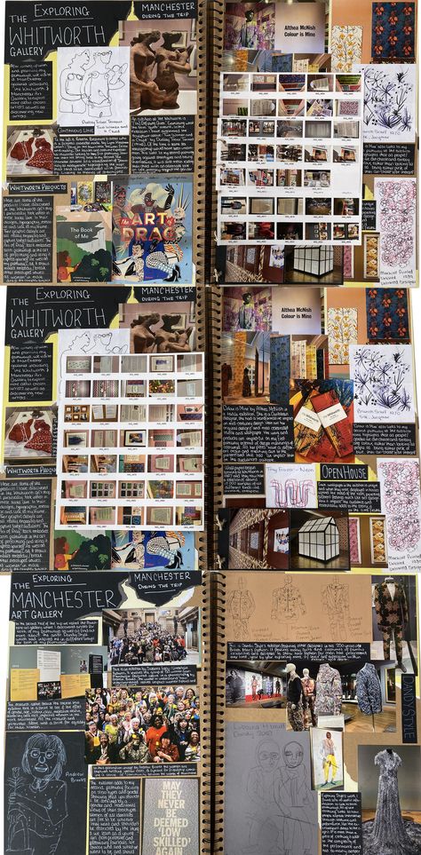 A Level Art Sketchbook Research Page, Level 3 Art And Design, Alevel Graphics Sketchbook, Graphic Design A Level Sketchbook Ideas, Gcse Art Trip Page, A Level Mood Board, Gcse Art Book Layout Ideas, Art Gallery Sketchbook Page, College Portfolio Ideas Art