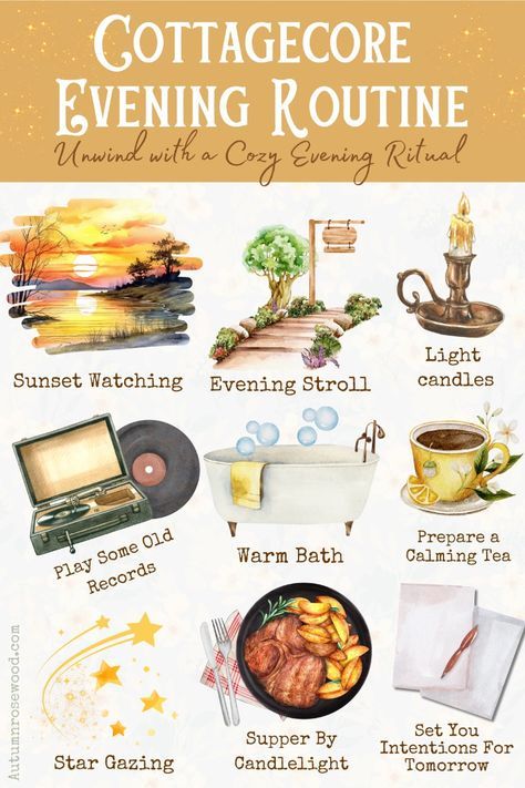 Cottagecore Bohemian Aesthetic, How To Live Cottagecore, How To Live A Cottagecore Lifestyle, Cottagecore Routine, Sunset Ritual, Cottagecore Things To Do, Cottagecore Hobbies, Cottagecore Night, Cottagecore Activities