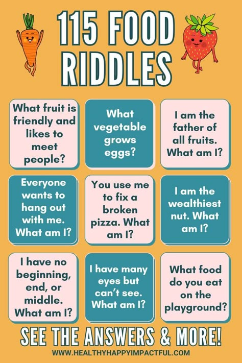 hard guess the riddles about food with answers quiz Kids Riddles With Answers, Food Riddles, English Riddles With Answers, Riddles For Kids With Answers, Riddles Kids, English Riddles, Trivia Questions For Kids, Fun Riddles With Answers, Hard Riddles With Answers