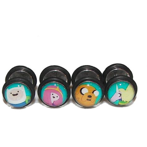 Double Sided Adventure Time FAKE Plugs Post Earrings - 1 Pair - Made... ($20) ❤ liked on Polyvore Lobe Jewelry, Doomer Boy, 0g Plugs, 00g Plugs, Ear Gauge Sizes, Guys Ear Piercings, Gauge Plugs, Ear Gauges Plugs, Fake Earrings