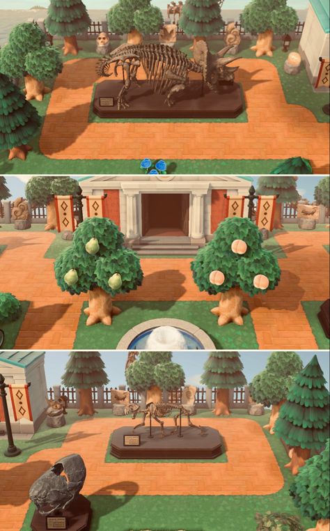 Animal Crossing Fossil Ideas, Animal Crossing Island Museum, Acnh Fossil List, Cute Animal Crossing Entrance Ideas, Museum Design Animal Crossing, Animal Crossing Normcore Island, Museum Acnh Design, Museum Inspo Acnh, Animal Crossing Island Decoration