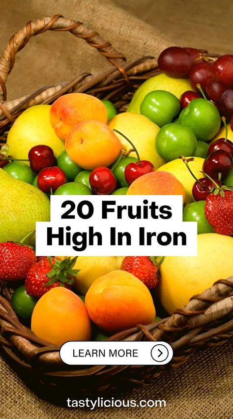 20 Fruits High In Iron (The Perfect Fruits For Anemia) | Tastylicious! Vegetables Rich In Iron, Low Iron Foods, High Iron Diet, High Iron Smoothies, Iron Fruits, Fruits High In Iron, Hemoglobin Rich Foods, Iron Rich Fruits, Iron Rich Smoothie