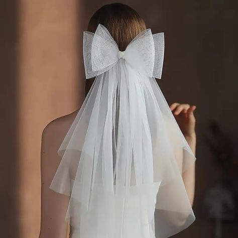 Romantic Bridal Veil Elegant Bow Wedding Bridal Veil Lace - Temu Elbow Veil, Romantic Veil, Pearl Bride, Bridal Headwear, Bride Headpiece, Cute Wedding, Veil Hairstyles, Wedding Bows, Wedding Headpiece