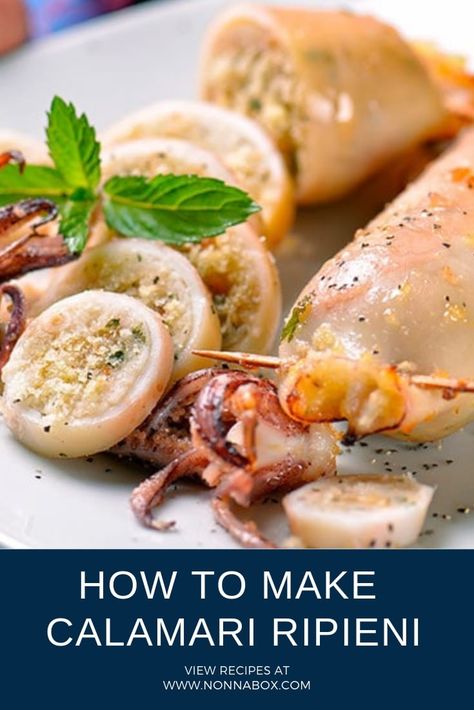 Stuffed Calamari Tubes Recipe, Seven Fishes Christmas Eve, Poblano Peppers Stuffed, Pork Tenderloin Stuffed, Stuffed Calamari, Calamari Recipe, Stuffed Squid, Feast Of The Seven Fishes, Octopus Recipes