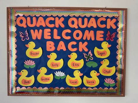 Quack Quack Welcome Back, Quack Quack Welcome Back Bulletin Board, Welcome Back To School Bulletin Boards Toddler, Welcome Back To Preschool Bulletin Board, Classroom Bulletin Boards Daycare, Infant Back To School Bulletin Boards, Preschool Welcome Back Bulletin Boards, Welcome Back To School Door Decorations, Back To School Infant Bulletin Board