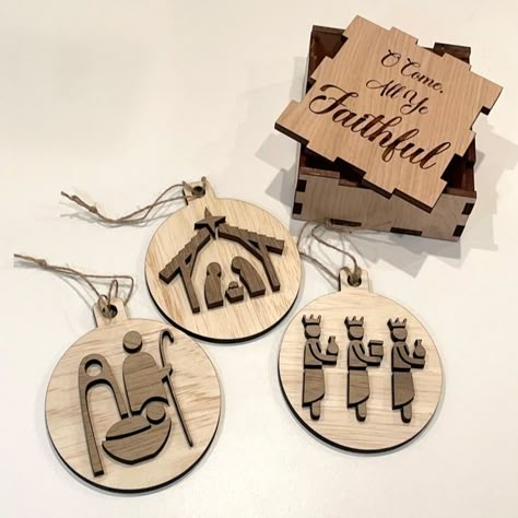 Dive into DIY nativity crafts, from wood slice ornaments to laser cut sets. Celebrate the true meaning of Christmas with these meaningful projects that bring the nativity scene to life. Laser Cut Christmas Decorations, The Nativity Scene, Laser Cut Christmas, Diy Nativity, The Christmas Story, Wood Slice Ornaments, The True Meaning Of Christmas, Laser Cut Ideas, Laser Cut Wood Crafts