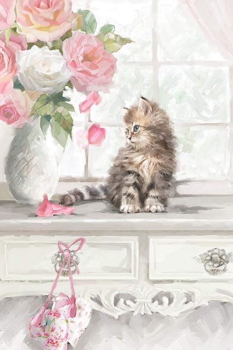 Vintage Cats, Cat Artwork, Beautiful Memories, Cat Painting, Art Themes, Prints Wall Art, Cat Drawing, Cute Illustration, Cat Art