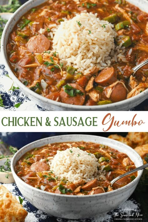 Chicken And Gumbo Recipe, Gumbo Chicken And Sausage, Chicken And Sausage Soup, Chicken Gumbo Recipe Easy, Chicken And Sausage Stew, Cajun Stew, Gumbo With Okra, Sausage And Chicken Gumbo, Easy Gumbo Recipe