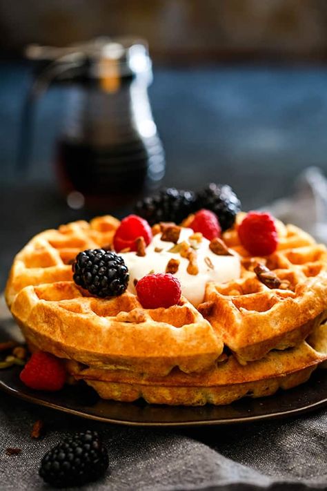 These easy Yogurt Waffles have a crisp exterior and are light and fluffy on the inside. Basically they're ready to become a breakfast favorite! Yogurt Waffle Recipe, Greek Yogurt Waffles, Yogurt Waffles, Waffles Breakfast, Fluffy Waffles, Waffle Recipe, Midwest Living, Yogurt Recipes, Best Breakfast Recipes