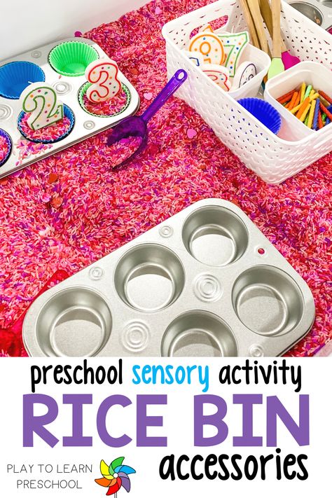 Sensory activities are important for early childhood development. It engages all of a child’s senses, builds language, dramatic play, math, science, and social skills. Rice is extremely versatile. It can be colored, easily swept up, and is typically not an allergen.  Rice is also very affordable. These center ideas will also work with sand, water beads, dried beans, pea gravel, or any other small sensory filler. Pre K Birthday Activities, Preschool Sand Table Ideas, Sensory Bins With Water Beads, Sand And Water Activities For Preschool, Math Sensory Activities, Dry Sensory Play, Sand And Water Table Ideas, Sand Table Ideas, Food Sensory Bin