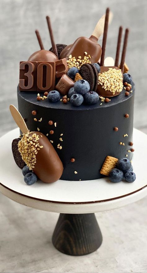 22. Chocolate cake for 30th birthday Whether you’re looking for birthday cake ideas or celebration cakes.  We’ve got something for every occasion. The cake... 30th Birthday Cakes For Men, Birthday Cake For Boyfriend, 30th Birthday Cake, Cake For Boyfriend, Candy Birthday Cakes, Birthday Cake For Husband, Chocolate Cake Designs, Cake For Husband, Unique Birthday Cakes