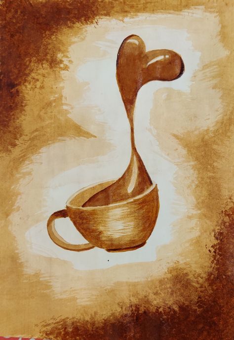 Coffee Art Painting Simple, Coffee Painting Ideas Easy, Coffee Paintings, Coffee Art Painting, Coffee Background, Coffee Drawing, Brown Painting, Coffee Painting, Coffee Crafts