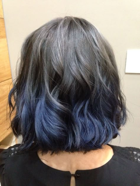 Brown Hair Blue Highlights, Ash Blue Hair, Blue Brown Hair, Blue Hair Highlights, Bob Black, Hair Color Asian, Aveda Hair, Blue Ombre Hair, Dark Blue Hair