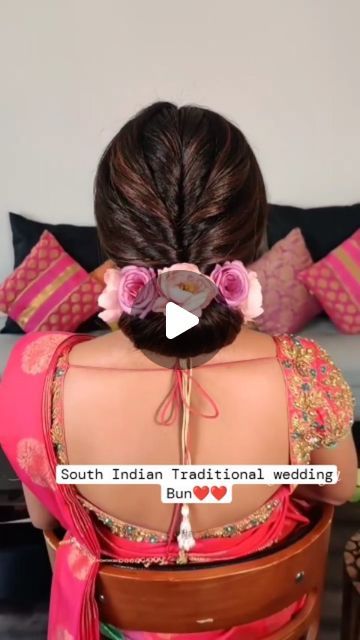 All _About_Brides_&_Wedding on Instagram: "South Indian Traditional wedding Bun tutorial 💖#hairstyletutorials #wedding #hairstyletutorials #trending #trendinghairstyles" Low Bun For Indian Wedding, Hair Styles Buns For Wedding, South Indian Wedding Hairstyles Simple, Bun Designs For Wedding, Hair Buns For Indian Wedding, Messy Bun Hairstyles For Wedding Indian, Wedding Hairstyles Indian Traditional, Hair Do For Indian Wedding, Indian Wedding Hairstyles Buns