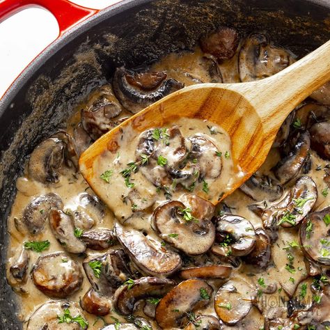 Creamy Mushroom Sauce (For Steak, Chicken & More) Mushrooms Cream Sauce, Mushroom Dijon Cream Sauce, Mushroom Topper For Steak, Steak Mushroom Cream Sauce, Mushroom Garlic Cream Sauce, Mushrooms Steak Topping, Mushroom Glaze For Steak, Cognac Mushroom Sauce, Brandy Mushroom Cream Sauce