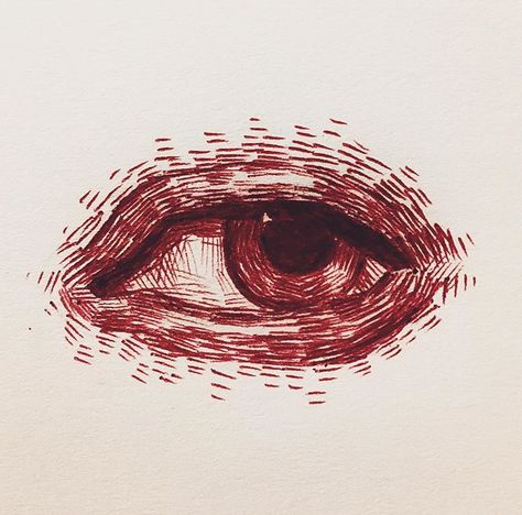 Red Ink Drawings Simple, Red Eye Drawing Aesthetic, Eye Drawing Ballpoint Pen, Cool Pen Sketches, Red Pen Aesthetic, Drawing With Red Pen, Pen Sketch Ideas Sketchbooks, Red Sketchbook Page, Red Sketch Drawings