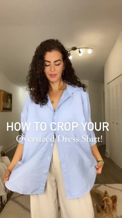 Fashion hack! How to crop your oversized shirt! #shorts #shortsvideo #fashionhacks | Trendist How To Style Oversized Shirt, Tso Chicken Recipe, Shirt Over Dress, Bachata Outfit, Easter Fun Food, Oversized Shirt Outfit, Tso Chicken, Hiking Hairstyles, Jellyfish Lamp