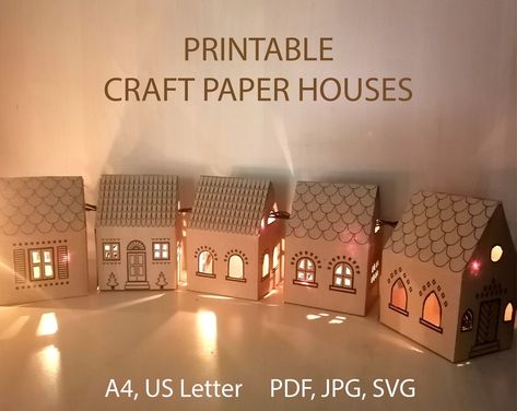 3d Paper Houses, Paper House Template, 3d Templates, House Gift Box, House Template, Papercraft Printable, Paper House, Glitter Houses, Christmas Gingerbread House