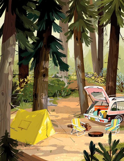 Camping Illustration, Kim Smith, Baba Jaga, Arte Peculiar, Camping Art, Landscape Illustration, Art And Illustration, Environment Concept Art, In The Woods