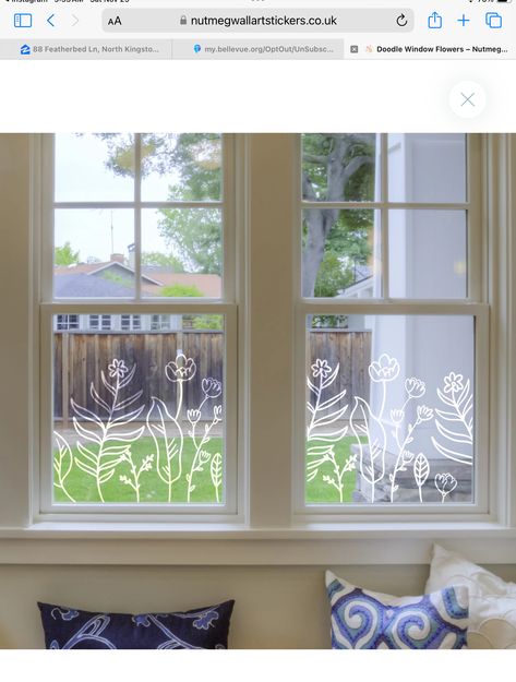 Window Flowers, Window Illustration, Doodle Flowers, Frosted Window Film, Window Drawing, Kids Bedroom Walls, Frosted Windows, Flower Window, Mirror Stickers