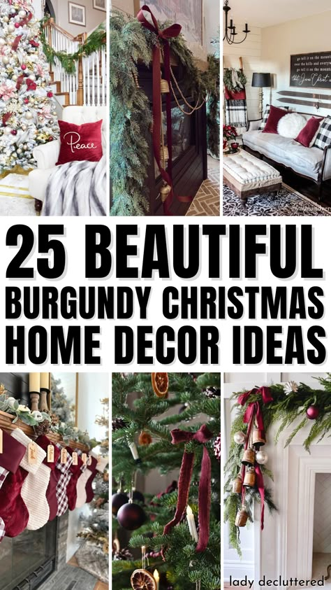 25 Beautiful Burgundy Christmas Home Decor Ideas Burgundy Xmas Decor, Burgundy Theme Christmas Tree, Burgundy And Emerald Christmas Tree, Brown And Burgandy Christmas Tree, Burgundy And Black Christmas Decor, Neutral And Burgundy Christmas, Burgundy Christmas Decor Ideas, Green And Burgundy Christmas Decor, Burgundy Velvet Christmas Decor