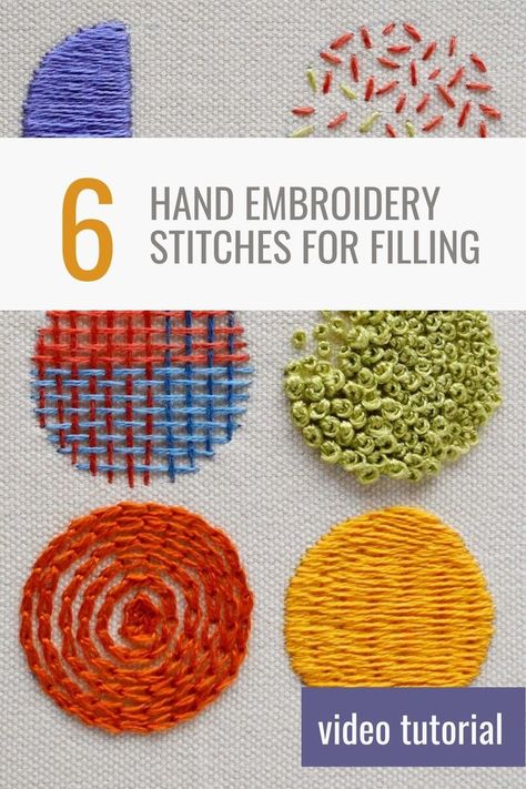 Six Hand Embroidery Stitches for Filling - hand embroidery video tutorial Embroidery Video, French Knot Stitch, Long And Short Stitch, French Knot Embroidery, Miniature Embroidery, Crochet Bedspread Pattern, Chain Stitch Embroidery, Redwork Embroidery, Hand Embroidery Videos