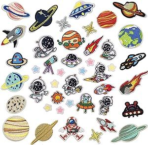 Embroidered Space, Planet Stickers, Patch Sticker, Applique Kit, Space Planets, Arts And Crafts Projects, Sew On Patches, Sewing Trim, Amazon Art