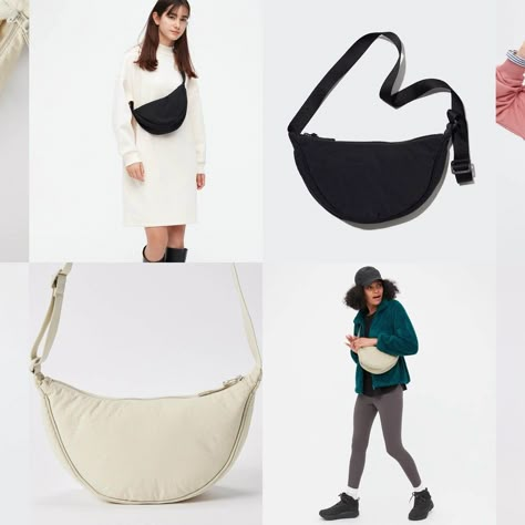 Uniqlo Mini Round Bag, Uniqlo Banana Bag, Sling Bag For Travel, Uniqlo Sling Bag Outfit, Uniqlo Bag Men, Uniqlo Viral Bag, Uniqlo Crescent Bag Outfit, Styling Uniqlo Bag, Cross Body Bag Travel