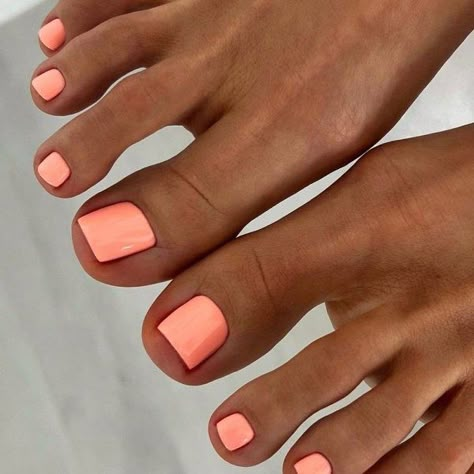 Orange Toe Nails, Beach Toe Nails, Pink Toe Nails, Cute Pedicures, Fake Toenails, Summer Pedicure, Pedicure Colors, Gel Toe Nails, Toe Nail Color