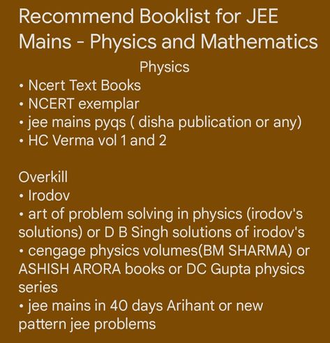 Recommended booklist for jee mains physics, this is sufficient to crack jee mains , you can use other books to enhance knowledge and prepare for jee advanced but for jee mains you need only few books How To Study For Jee Mains, Jee Books, Studying Hacks, Studies Motivation, Energy Drink Recipe, Study Blog, Jee Advanced, Study Hard Quotes, English Notes