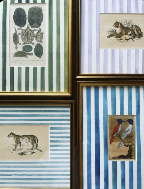 Framed Animal Prints, Fabric Sample Wall Art, Painted Wall Frame Ideas, Gallery Wall Painted Frames, Frames With Matting, Matted Frames Ideas, Cool Frame Ideas, Colorful Matte Frame, Bedroom With Frames Wall Art