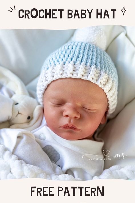 Two Toned Crochet Baby Hat (Free Pattern) - Maisie and Ruth Crochet Baby Hat Free Pattern, Crochet Newborn Hat Free Pattern, Crochet Baby Hats Free, Baby Beanie Crochet Pattern, Crochet Baby Hats Free Pattern, Crochet Baby Boy Hat, Baby Hat Free Pattern, Crochet Newborn Hat, Newborn Crochet Patterns