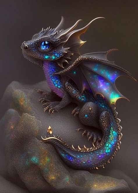 Baby Dragons Art, Earth Dragon Art, Magical Animals Mythical Creatures, Opal Dragon, Baby Dragon Art, Earth Dragon, Star Dragon, Mystical Dragon, Forest Dragon