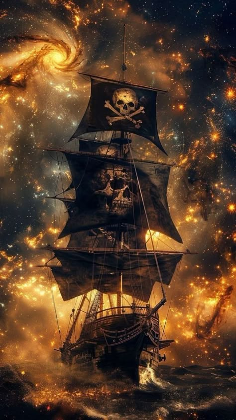 Ghost Ship Art, Pirate Ship Tattoos, Ship Pirate, Pirate Ship Art, Kaptan Jack Sparrow, Pirate Boats, Navi A Vela, Sailing Art, Old Sailing Ships