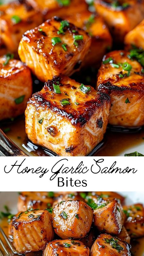 Elevate your winter dinner recipes with these Honey Garlic Salmon Bites. Packed with flavor and easy to prepare, they’re a Friendsgiving favorite and a delightful winter meal addition. Air Fryer Chili Crunch Honey Salmon Bites, Salmon Garlic Honey, Salmon Bites Teriyaki, Winter Easy Dinner Recipes, Best Salmon Recipe Ever, Easy Dinner Ideas Pescatarian, Honey Garlic Salmon Bowl, Salmon Bites In The Oven, Easy Fish Dinner Recipes Healthy