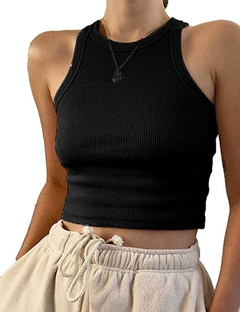 Black Cropped Tank, Solid Tank Tops, Tank Top Outfits, Cropped Vest, Crop Top Outfits, Cropped Tops, Crop Tank Top, Sport Tank Tops, Comfortable Tops