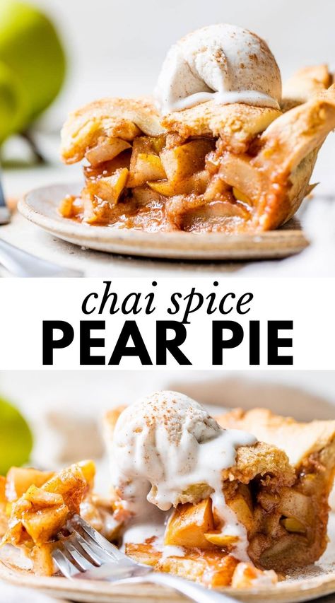 Pear Pie Recipe, Holiday Pies Recipes, Paleo Pie, Vegan Bakes, Flakey Pie Crust, Holiday Pie, Vegan Pie Crust, Chai Spices, Pear Pie