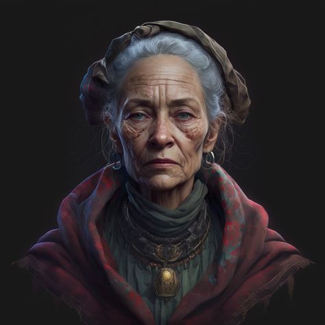 Old Woman Digital Art, Old Characters Design, Old Woman Concept Art, Sweet Old Lady Character Design, Elderly Woman Character Design, Old Lady Character Art, Old Woman Character Art, Old Woman Reference, Older Female Character Inspiration