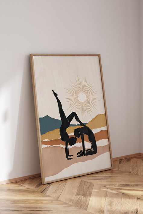 With this yoga art print you'll transform your home into a place of power for your daily yoga routine. Add some celestial vibes to your home decor and create a place that radiates positive energy, invites you to relax and helps you engage in self-encountering, meditation and yoga. Discover how to easily transform your home into a positive and peaceful space with inspirational printable wall art. Visit my Etsy shop and update your walls today! Simply download, print, and frame. Boho Yoga Room, Yoga Posters, Daily Yoga Routine, Space Wall Decor, Calming Yoga, Prints To Frame, Yoga Kunst, Yoga Room Decor, Peaceful Space