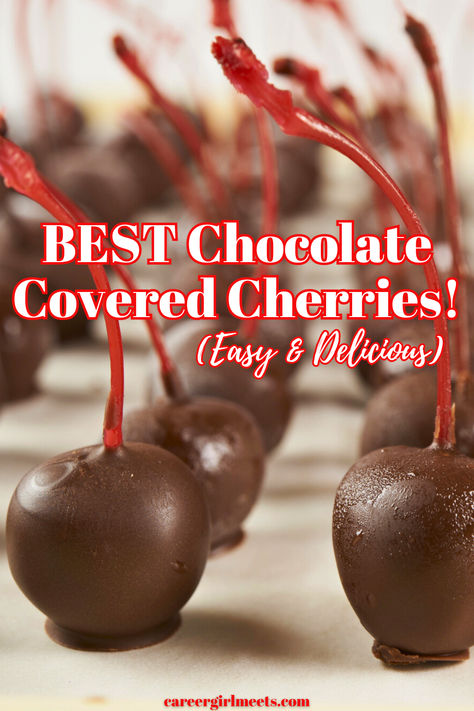 https://careergirlmeets.com/best-chocolate-covered-cherries/ Homemade Cherry Mash Candy, Queen Anne Chocolate Covered Cherries, Homemade Cordial Cherries, Dark Chocolate Covered Cherries, Cherry Smash Candy, Chocolate Covered Cranberry Sauce, How To Make Chocolate Covered Cherries, Chocolate Covered Cherries Easy, Choc Covered Cherries