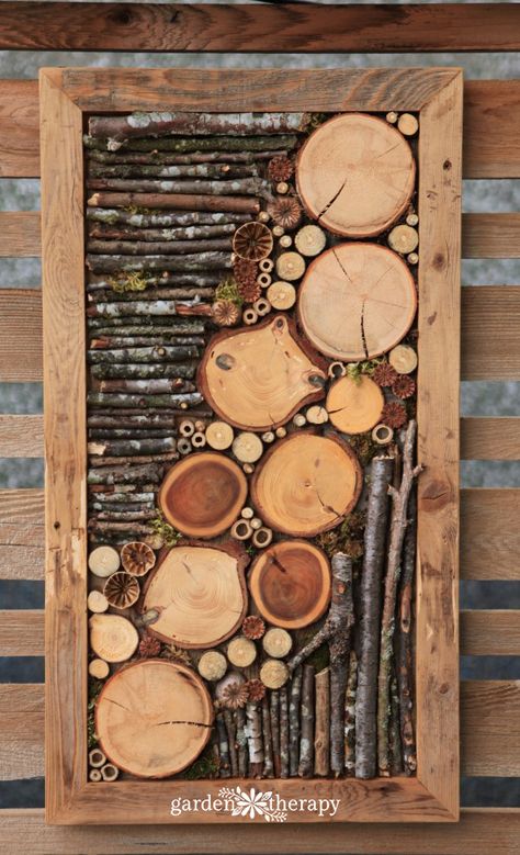 Diy Bug Hotel, Therapy Garden, Four Seasons Art, Garden Therapy, Bug Hotel, Branch Art, Wood Slice Art, Fence Art, Concrete Garden