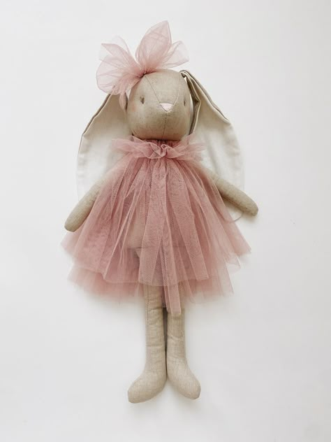 Blush Tulle Dress, Wooden Toys For Babies, Organic Baby Toys, Handmade Wooden Toys, Embroidered Face, Plan Toys, Sewing Stuffed Animals, Toys For Babies, Rabbit Dolls