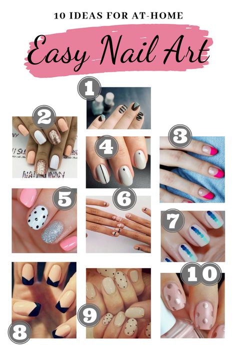 10 Easy Nail Art Ideas for an at-home Manicure! - The B-List Blog Uv Gel Nails Designs, Easy Diy Nail Art For Beginners, Short Gel Nails Summer, Gel Nails Summer, Simple Summer Nails, Simple Spring Nails, Nail Art Diy Easy, Halloween Nails Easy, Short Gel Nails