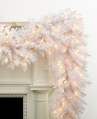 Diy Christmas Decorations For Home, White Garland, Crystal Garland, Silver Christmas Decorations, A White Christmas, White Christmas Decor, Kurt Adler, Christmas Mantels, Crystal White