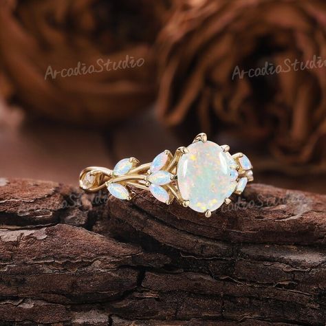 Vintage Oval Opal Engagement Ring Dainty Opal Ring Rose Gold - Etsy Silver Engagement Rings Opal, Australian Opal Ring Engagement, Opal Rings Gold, Opal And Gold Ring, Opal Vintage Engagement Ring, Wedding Rings Engagement Opal, Opalite Engagement Ring, Oval Flower Ring For Wedding, Gold Oval Flower Ring