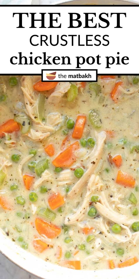 This is the best crustless chicken pot pie full of chicken pot pie flavor but without the crust! It's made with shredded rotisserie chicken, fresh vegetables, Italian herbs, and a homemade bechamel sauce. Bariatric Chicken Pot Pie, Chicken Pot Pie Recipe Without Crust, Roux For Chicken Pot Pie, Chicken Pot Pie No Crust, Crustless Pot Pie Chicken, Chicken Pot Pie Without Crust, Keto Chicken Pot Pie Casserole, Single Crust Chicken Pot Pie, Chicken Pot Pie No Cream