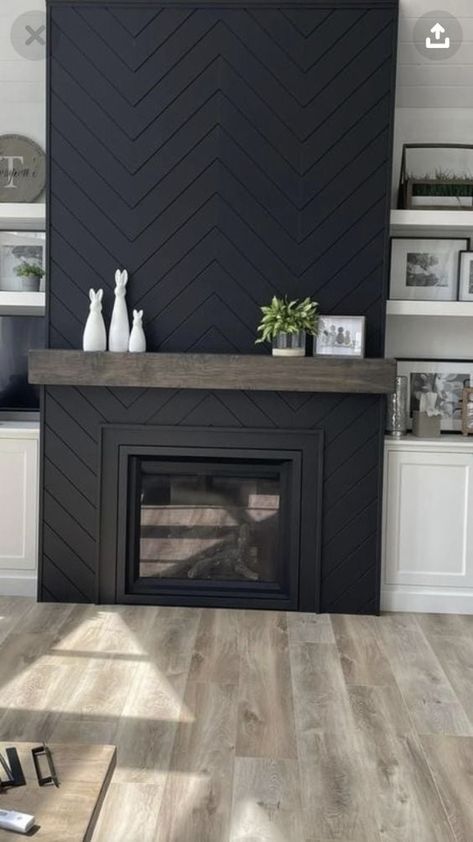 15 Black Shiplap Fireplace Ideas for a Moody Vibe - Nikki's Plate Bedroom Basement, Shiplap Fireplace, Bar Basement, Fireplace Built Ins, Accent Walls In Living Room, Living Room Decor Fireplace, Fireplace Remodel, Home Fireplace, Fireplace Makeover