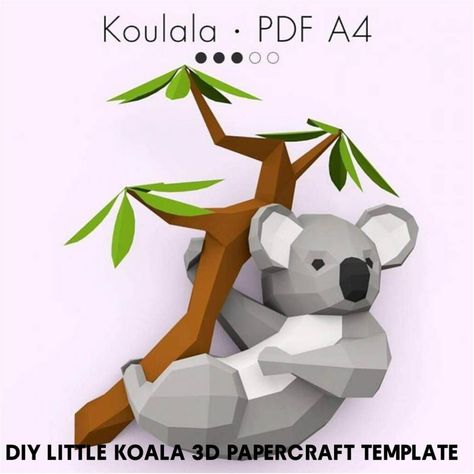 Create your own little koala paper sculpture! It's designed to be an awesome decor for your living space, this model is everything an animal lover wants in a paper sculpture. This papercraft temp 3d Templates, Animal Templates, 3d Paper Art, Dekor Diy, Papercraft Templates, Paper Animals, 3d Paper Crafts, Print 3d, Paper Crafts For Kids